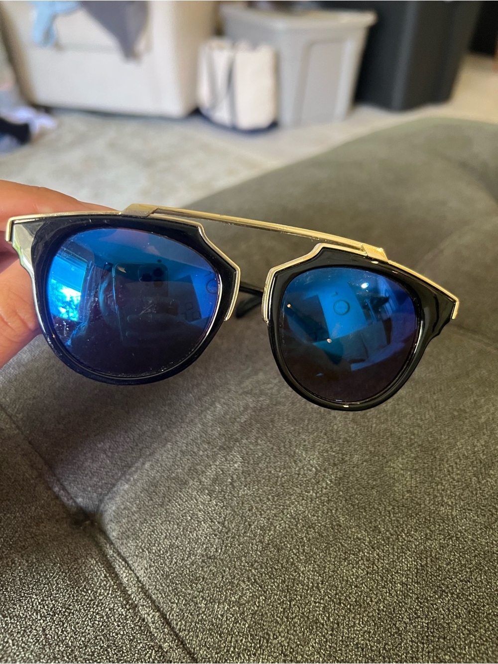 Black Sunglasses with Blue Mirrored Lenses